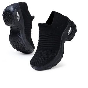 HJR Black Athletic Slip-On Shoes like wearing a sock. Solid firm heel. Size 10